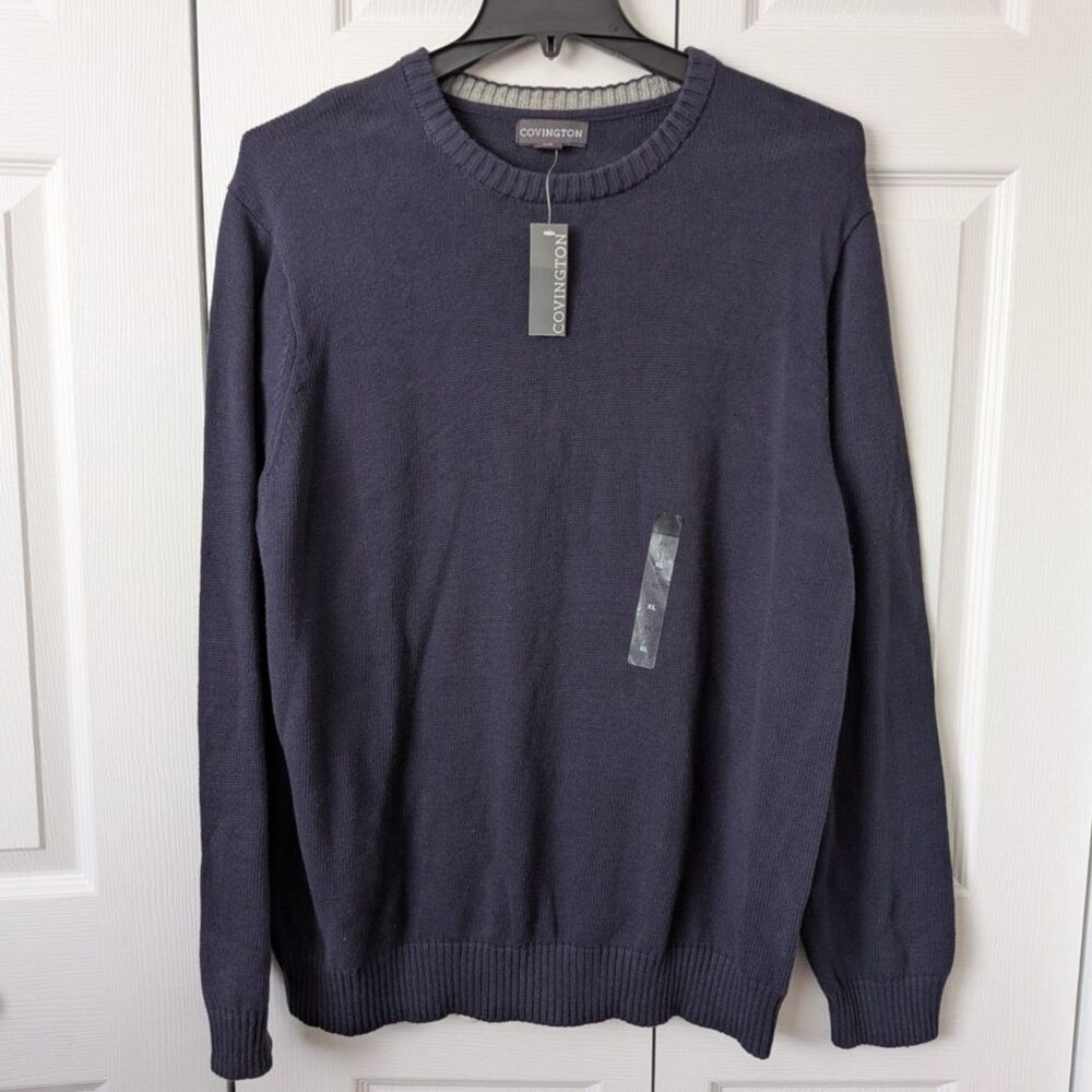 Covington Navy Blue 100% Cotton Crewneck Knit Sweater Men XL Coastal Minimalist